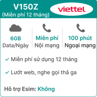 Sim 4G Viettel V150Z 6GB/Ngày - Miễn phí 12 tháng 