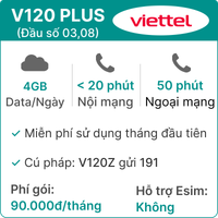  Sim 4G Viettel V120 Plus 4GB/Ngày - Đầu số 03,08 