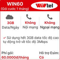  Sim WINTEL WIN60P 3GB/Ngày - Gói cước 1 mon 