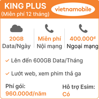  Siêu sim 4G Vietnamobile 1800GB một năm - Không tốn phí lưu giữ hàng tháng 